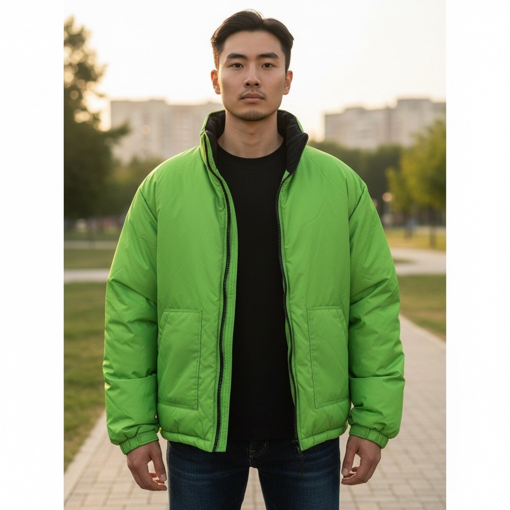 VTG POP Sportswear Reversible Puffer Jacket Water Proof Neon‎ Green Black XXL